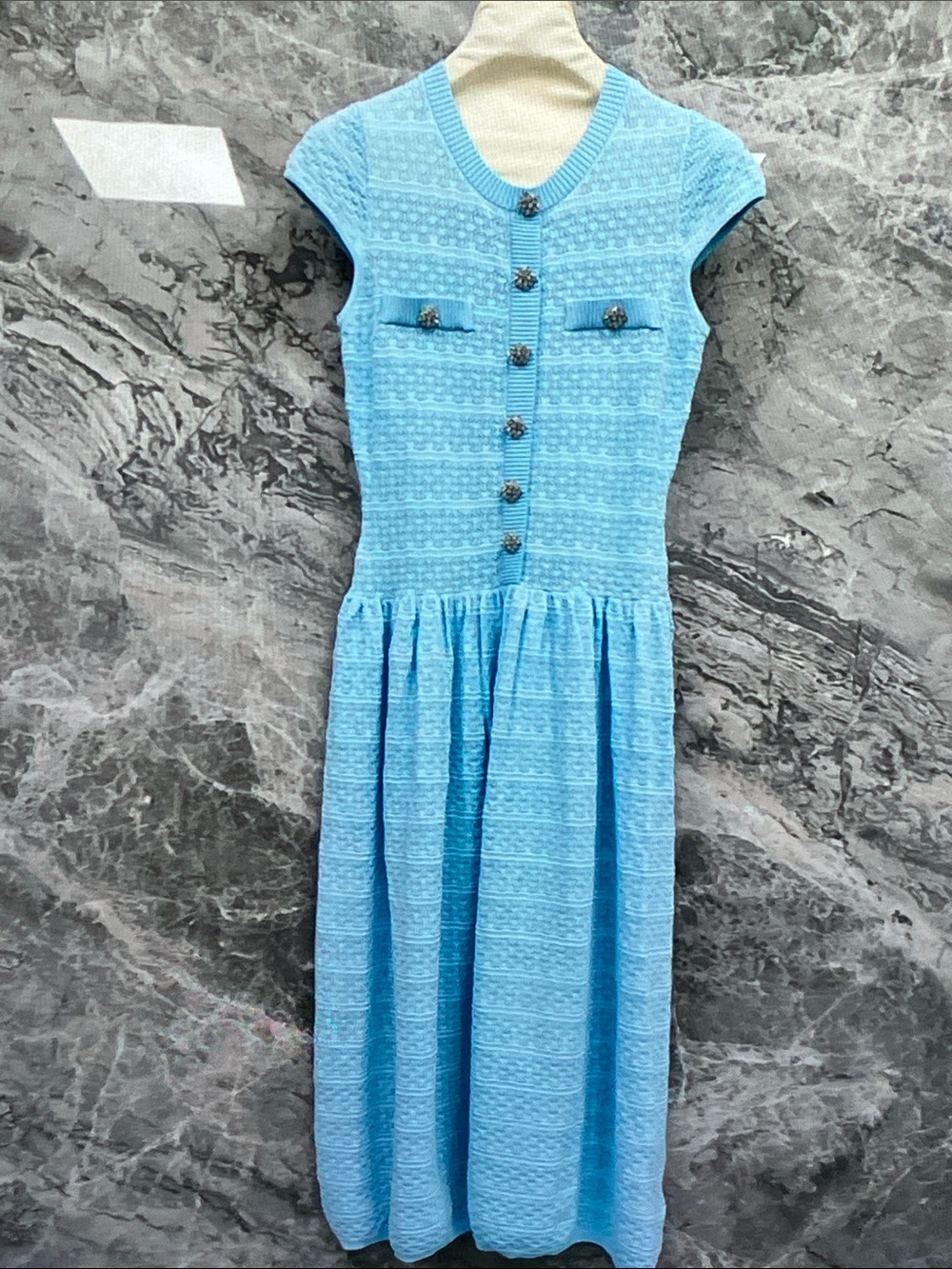 Self-Portrait Sky Blue Knit Midi Dress